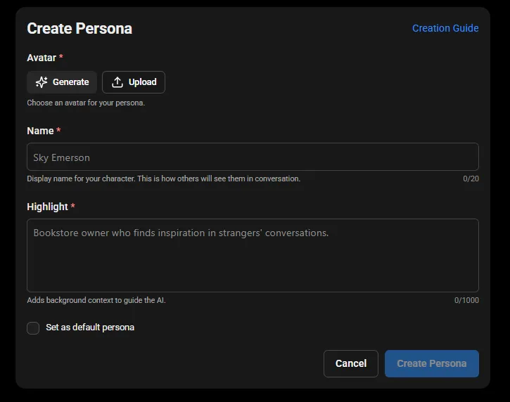SpicyChat Character Creation