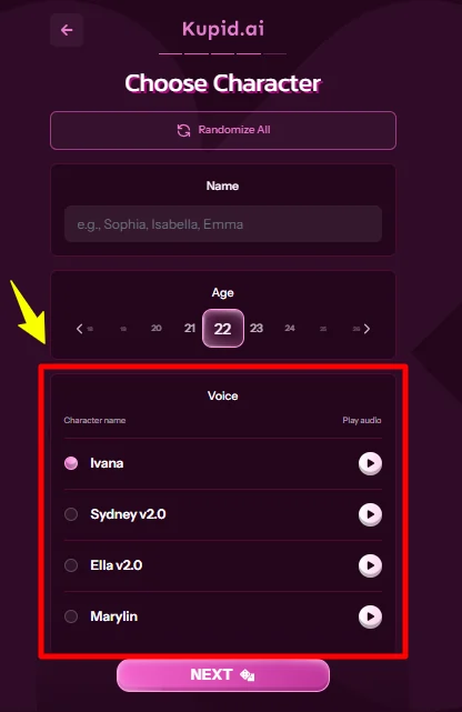 AI Companion Voice Selection in Kupid AI