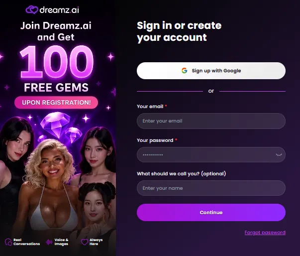 Sign up On Dreamz.ai